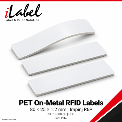 RFID, Label, 80mmx25mmx1.2mm,On-metal Tag.,Material PET - ISO18000-6C, UHF 902-928MHZ or 865-868MHZ - Chip Impinj R6P,